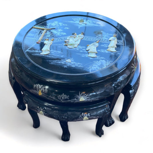 Chinese Oriental Coffee Table with Four Stools