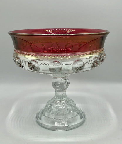 Indiana Glass Kings Crown Ruby Flashed Thumbprint 7 1/4” Compote /b