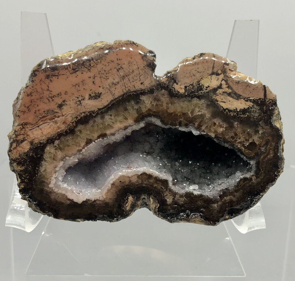 Banded & Amethyst Agate Crystal Geode ~ Half Polished /b