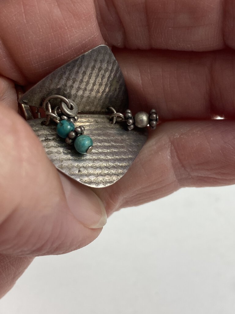 Hand Made Artisan Sterling Silver Earrings Triangle Shape Turquoise Charms /r