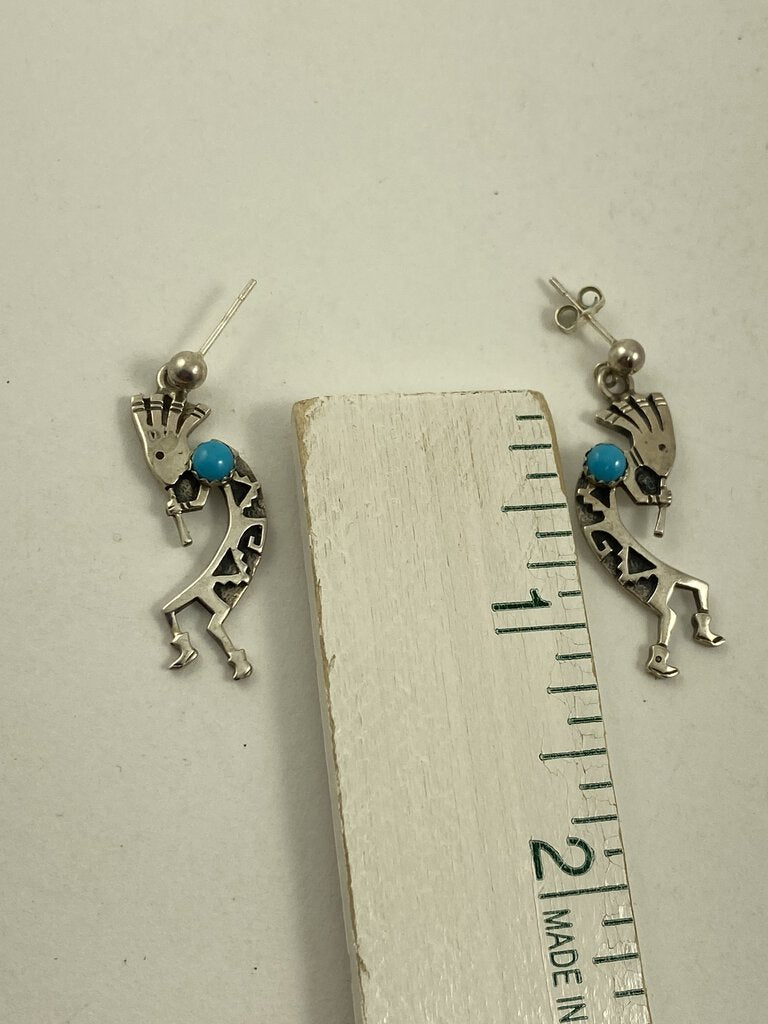 Sleeping Beauty Turquoise Kokopelli Sterling Silver Pierced Post Earring /r
