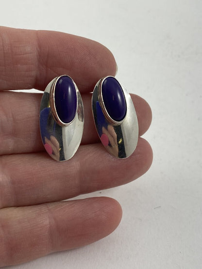 Cabochon Purple Spiny Oyster Pierced Sterling Silver Earrings 1” Shiny! /r