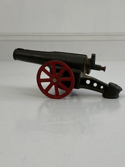 Vintage Solid Cast Iron 9” Artillery Cannon with Red Wheels /r