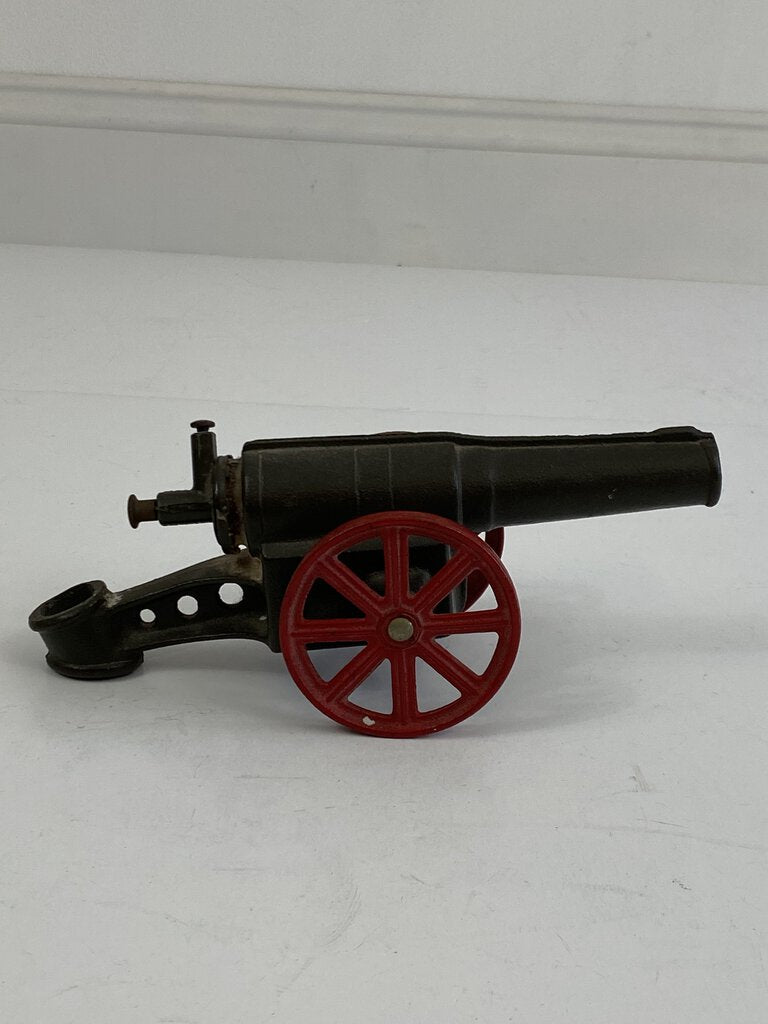 Vintage Solid Cast Iron 9” Artillery Cannon with Red Wheels /r