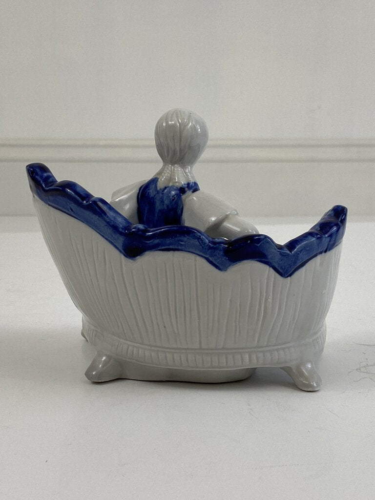 Victorian Lady on a Settee Porcelain Blue & White Figurine 7”x5”x6” /r