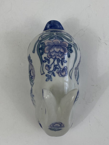 Porcelain Blue and White Bunny with Pink Flowers /r