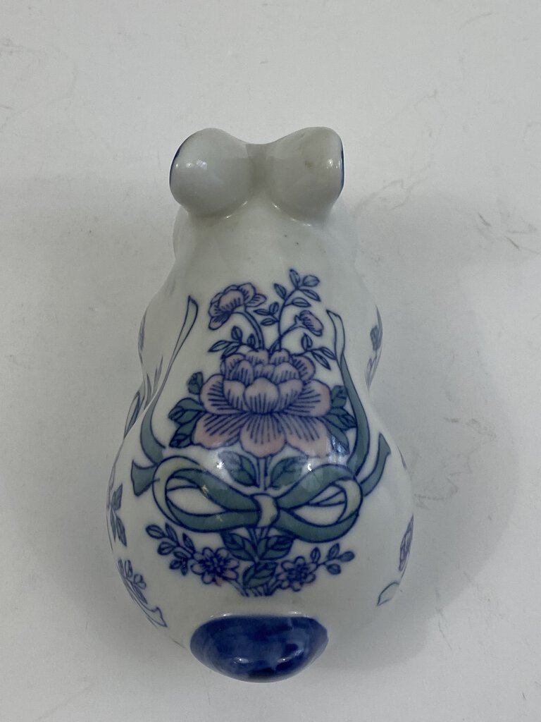 Porcelain Blue and White Bunny with Pink Flowers /r