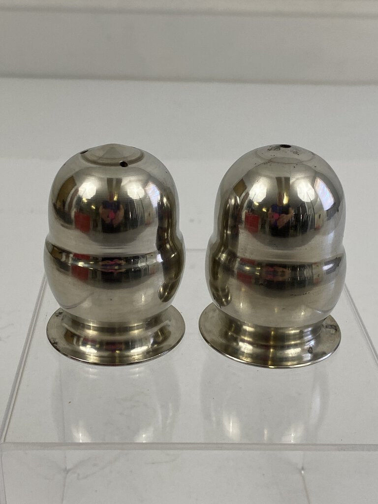Hedko Signed Spun Pewter Salt and Pepper Shakers 1989 3” tall /r