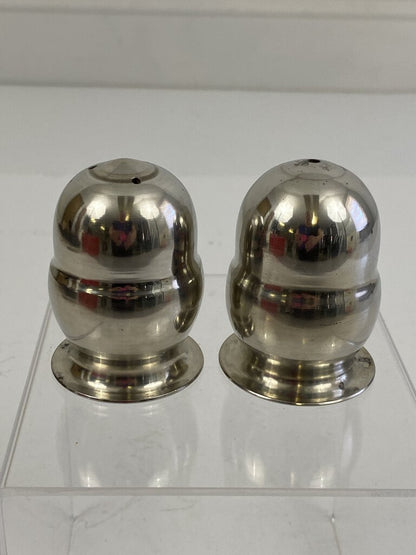 Hedko Signed Spun Pewter Salt and Pepper Shakers 1989 3” tall /r