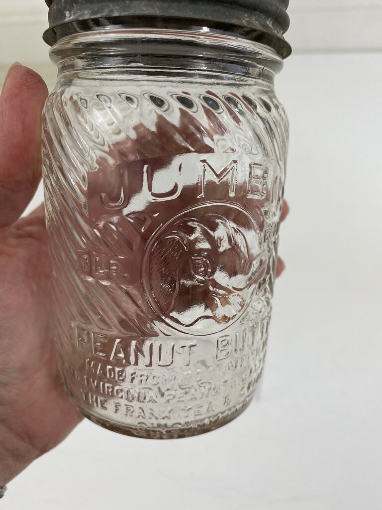 Rare Jumbo Peanut Butter Clear Glass Jar 12 oz w/Ball Zinc Lid /r