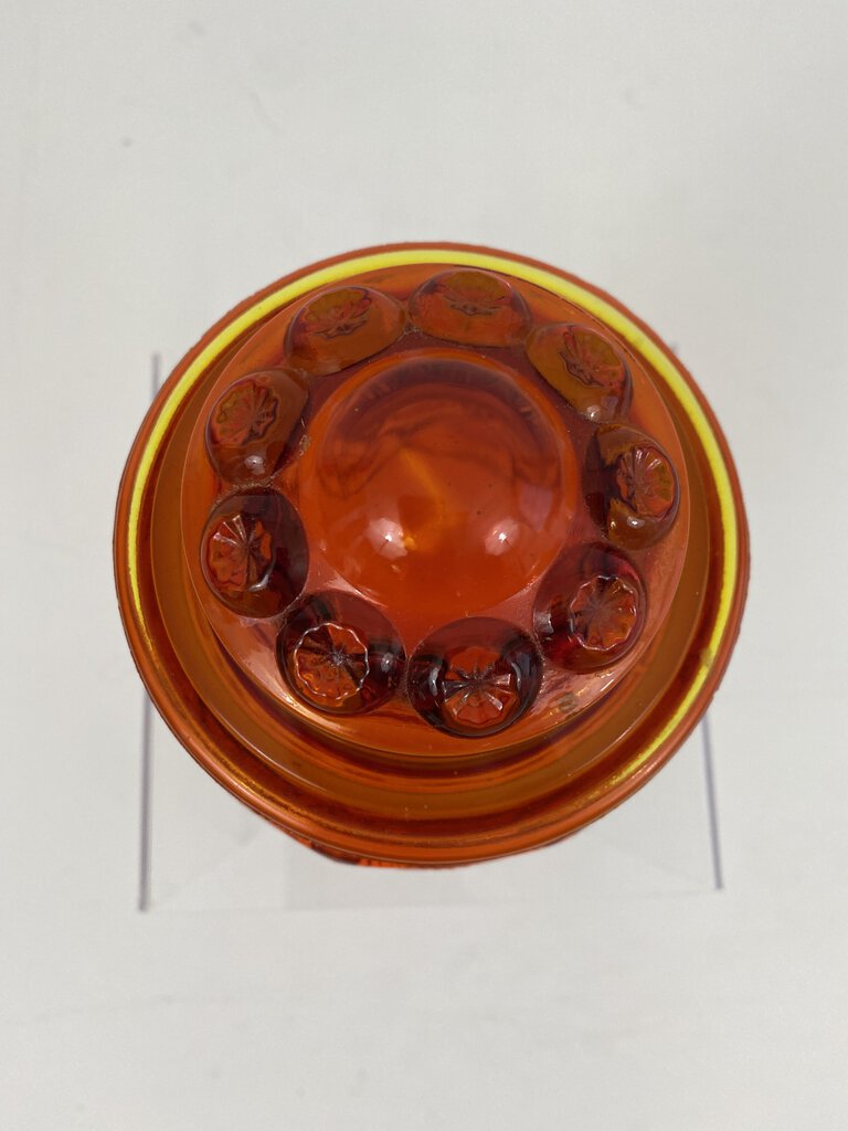 Vintage L.E.Smith Amberina Glass 7” Canister Star & Moons Pattern /r