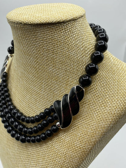 Napier Costume Black and Silver Bead Choker Necklace 1990’ies Classic /r