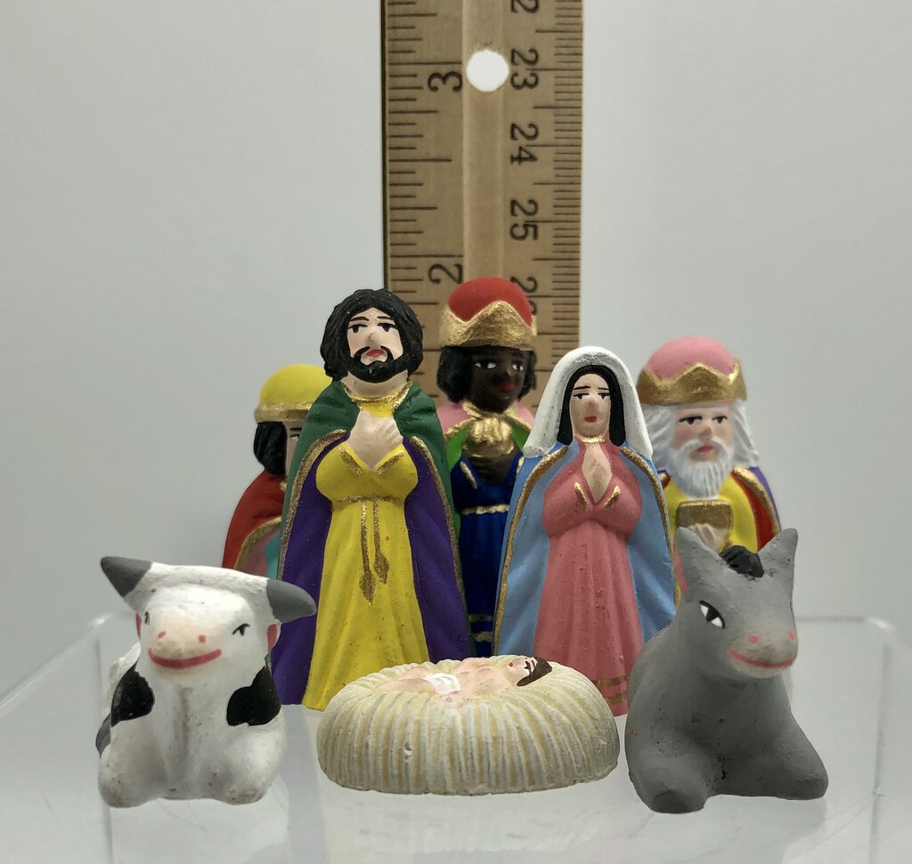 Vintage Latin American Miniature Red Clay Nativity Set of 8 /b