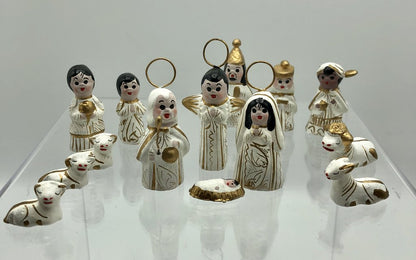14pc Mexican Folk Art Pottery Nativity Set /b