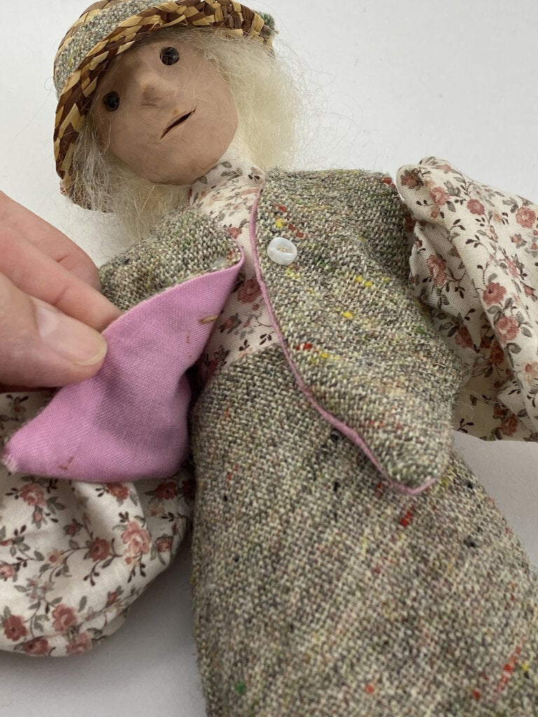 Handmade Cloth Woman 13” Doll w/Hand Sewn Clothes /r