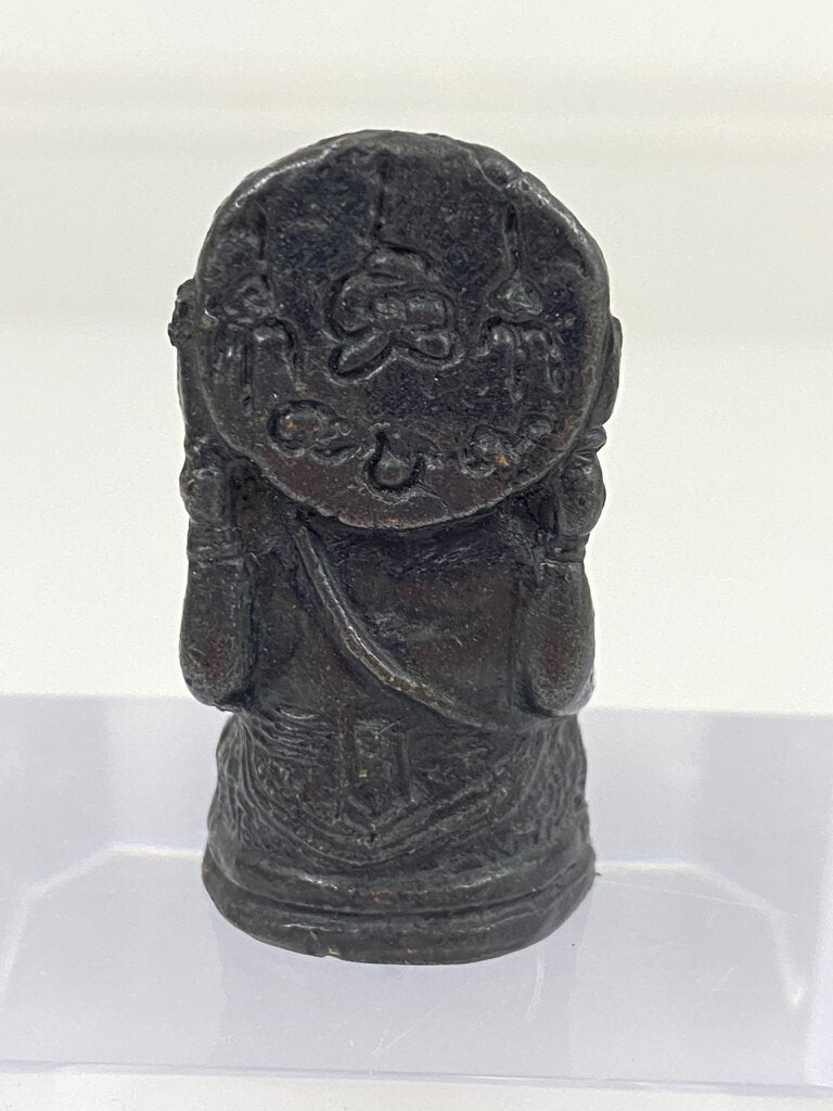 Miniature Brass/Bronze Hindu Statue Seated Ganesha 2” x 1” Black Patina /r