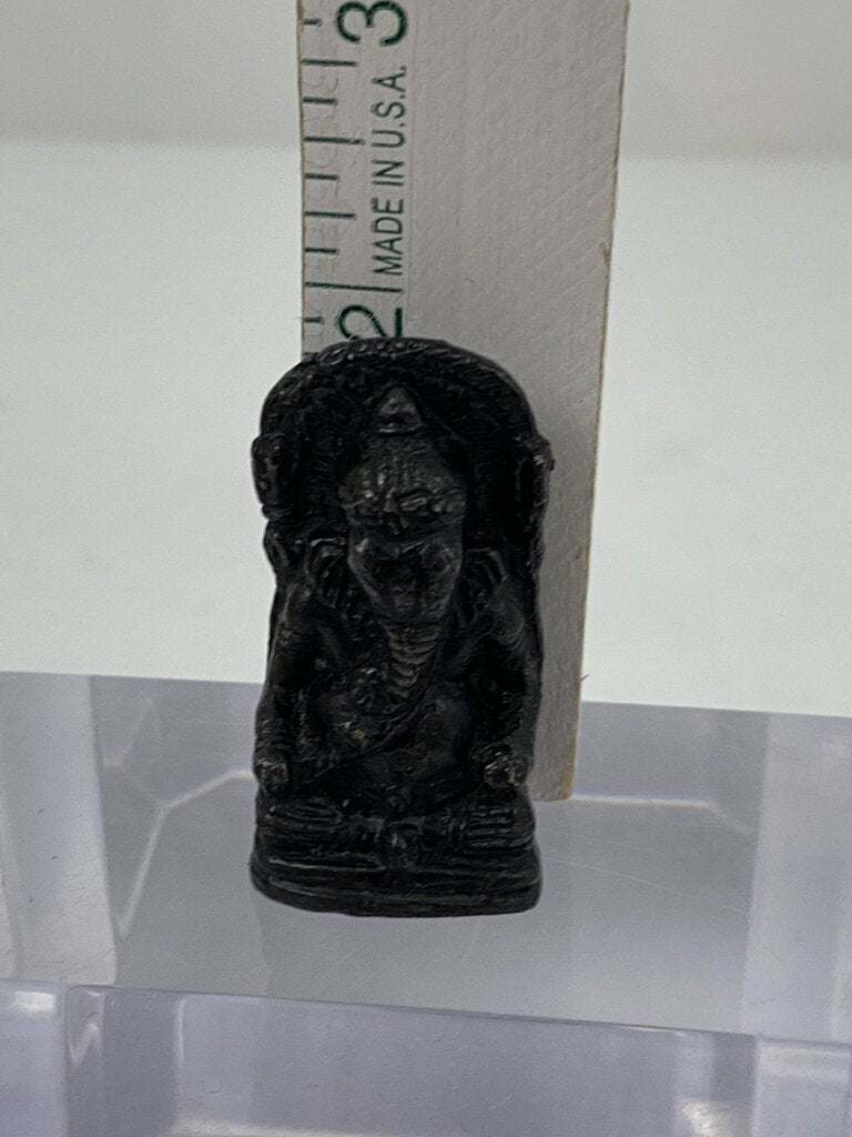 Miniature Brass/Bronze Hindu Statue Seated Ganesha 2” x 1” Black Patina /r