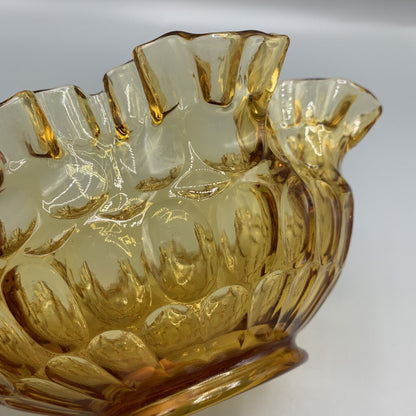 Vintage Fenton Colonial Amber Ruffled Thumbprint Bowl /hg
