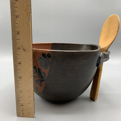 Studio Pottery Rice Serving Bowl with Bamboo Paddle /hg