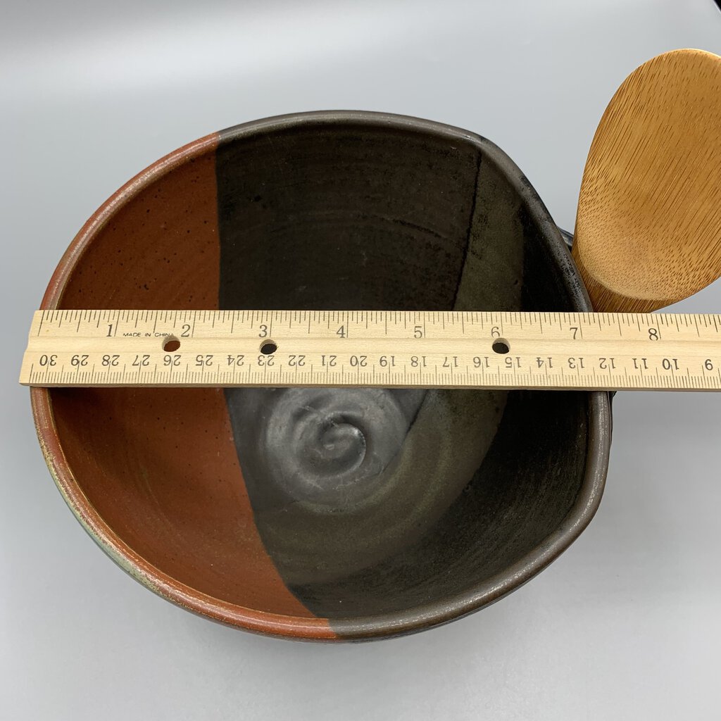 Studio Pottery Rice Serving Bowl with Bamboo Paddle /hg