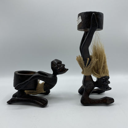 Pair of Handcarved Tiki Man Candleholders for Pillar Candles /bh