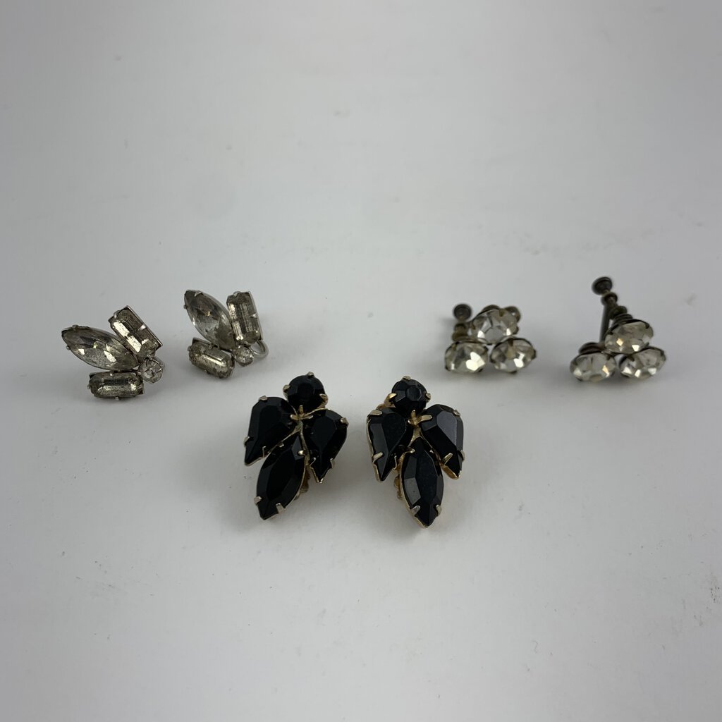 Lot of 3 Vintage Rhinestone Clip-on Earrings /hg