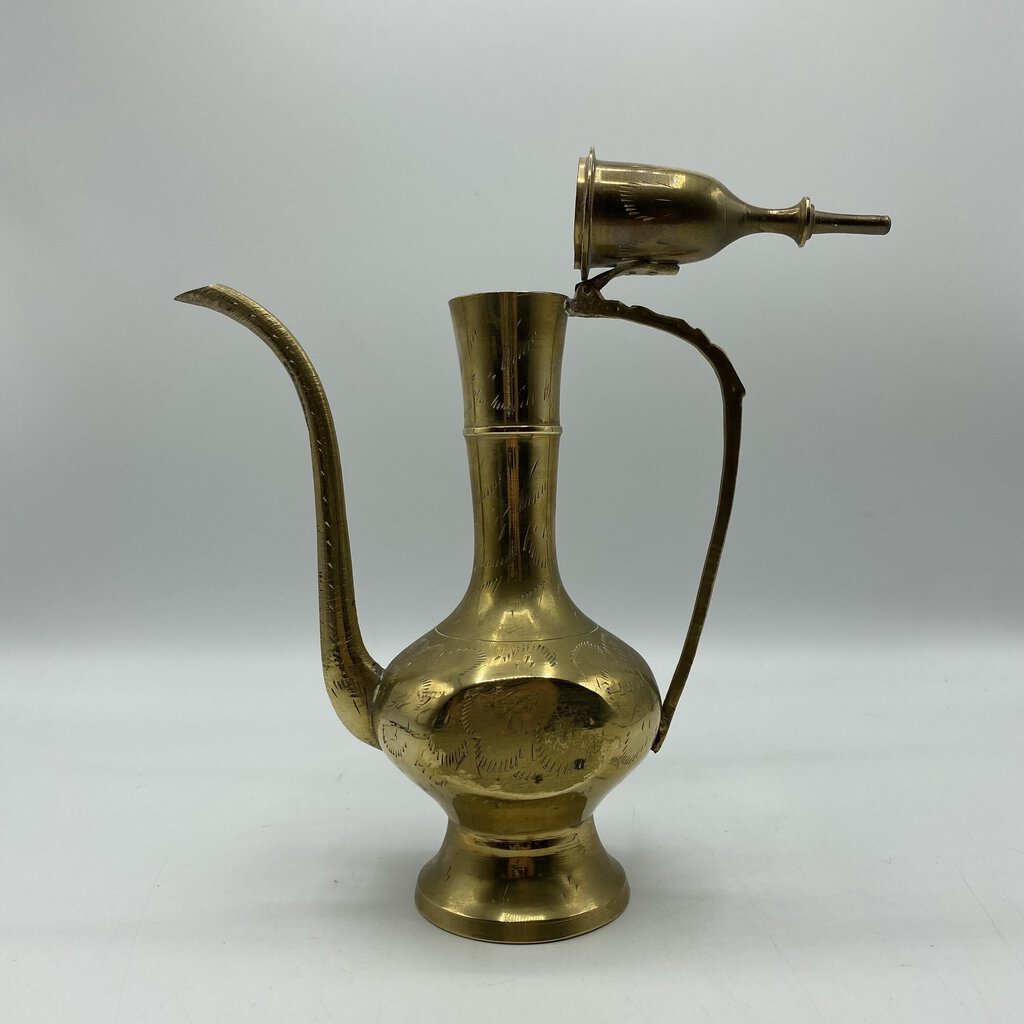Etched Solid Brass Surahi Aftaba Ewer Dallah /bh