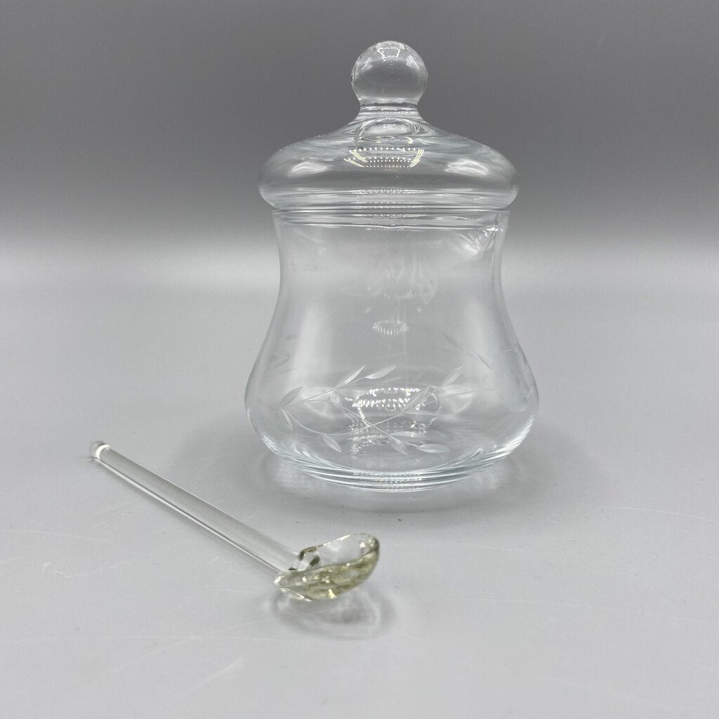 Vintage Floral Etched Glass Sugar Bowl with Lid and Spoon /bh – Pathway  Market GR