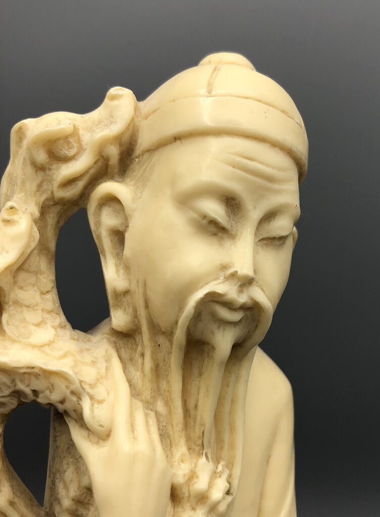 Santini Resin Asian Wise Man w/ Dragons Figurine /b