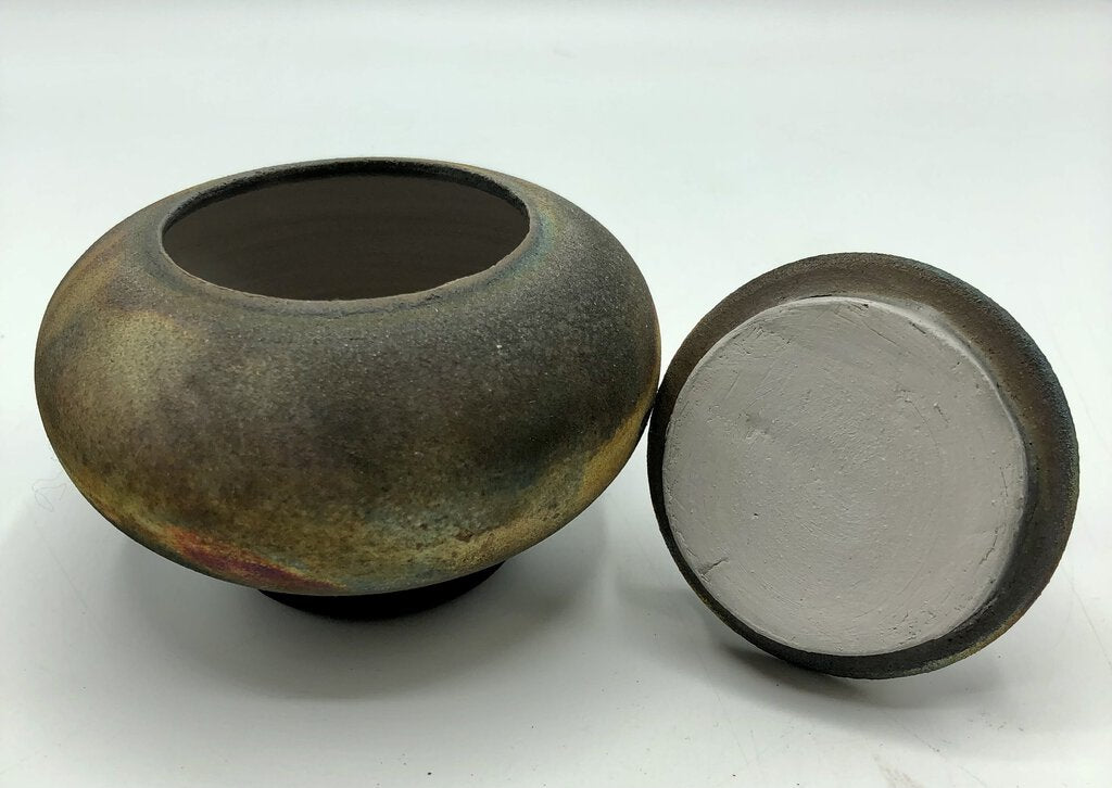Studio Art Pottery Small Raku Bowl w/ Lid /b