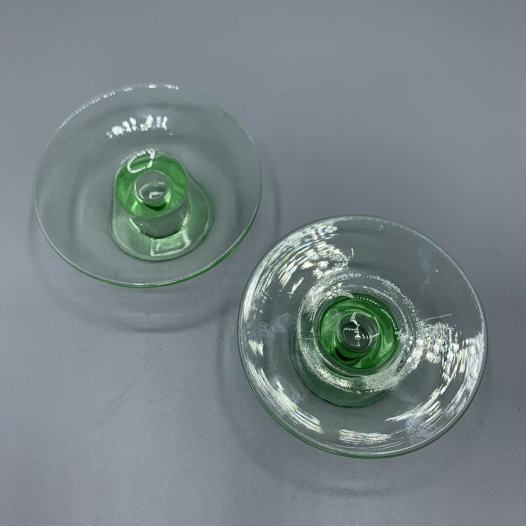 Vintage Green Depression Glass Candlesticks, Uranium Glass Set/2 /hg