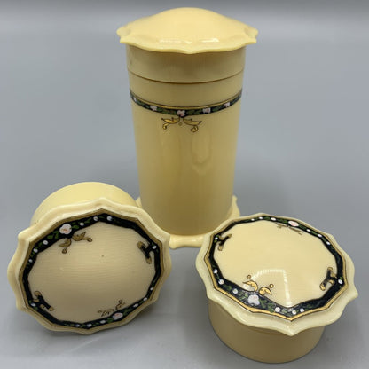 Antique Celluloid Vanity Set with Hand-Painted Floral Border /hg