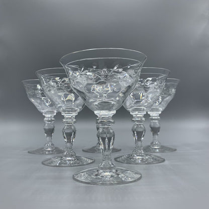 Vintage Hawkes “Sylvia” Cut Crystal Coupe Glasses Set/6 /hg