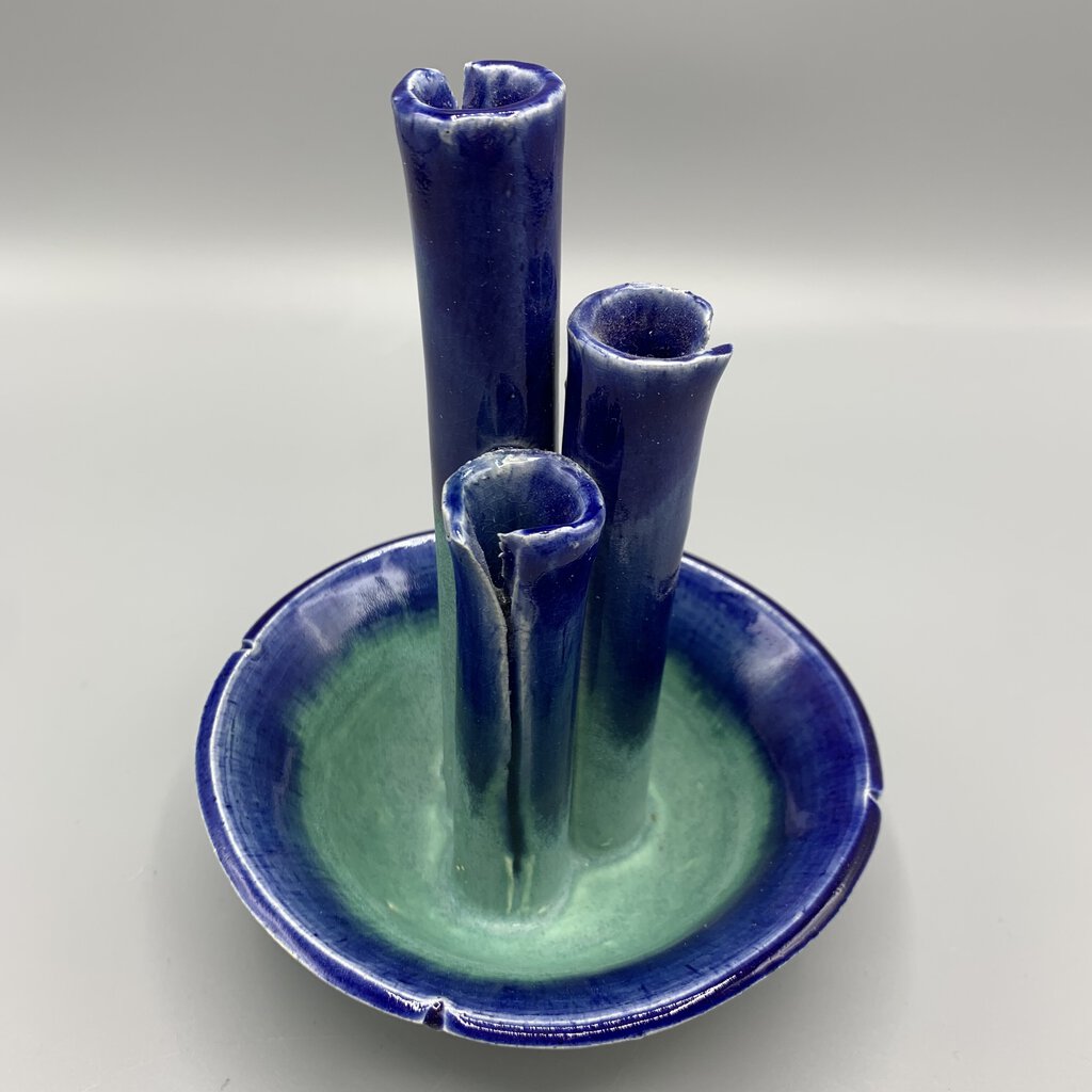 Signed Studio Art Pottery 3 Flower Bud Vase /hg