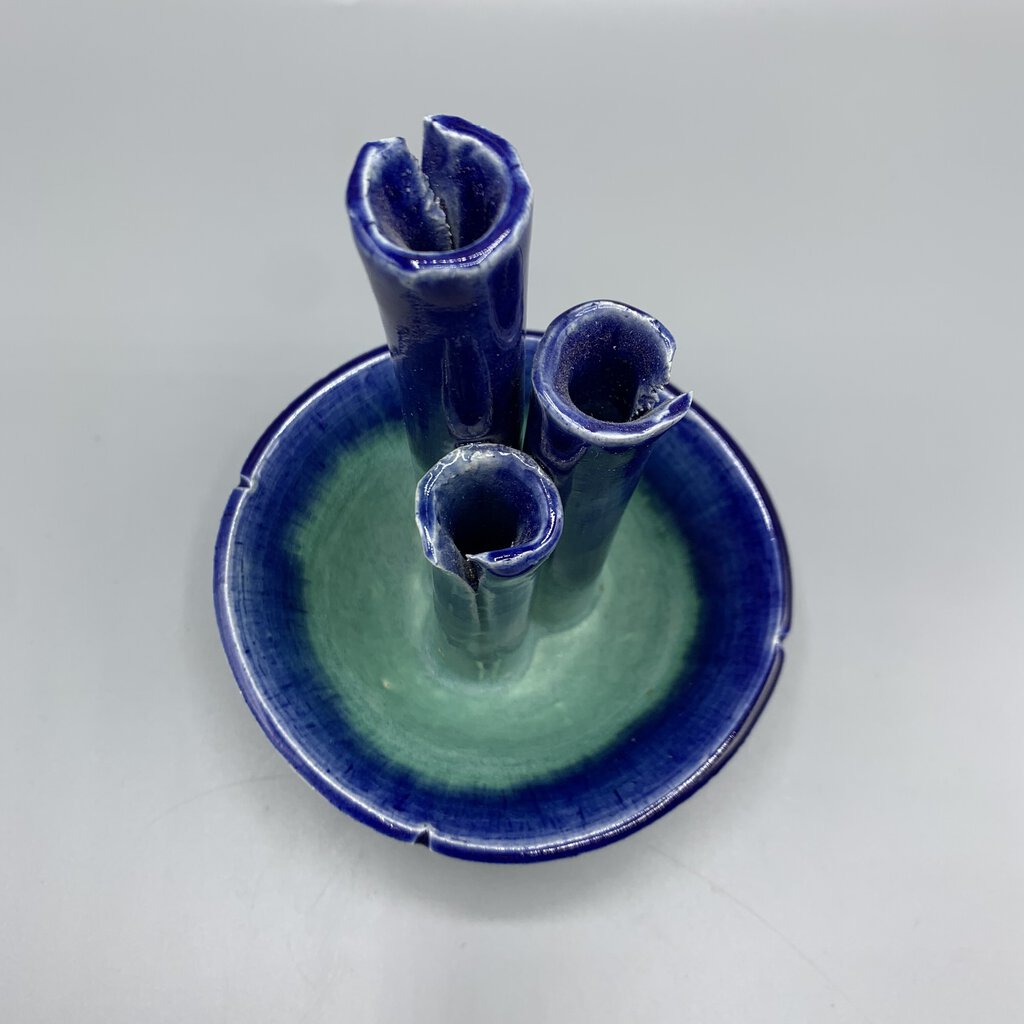 Signed Studio Art Pottery 3 Flower Bud Vase /hg