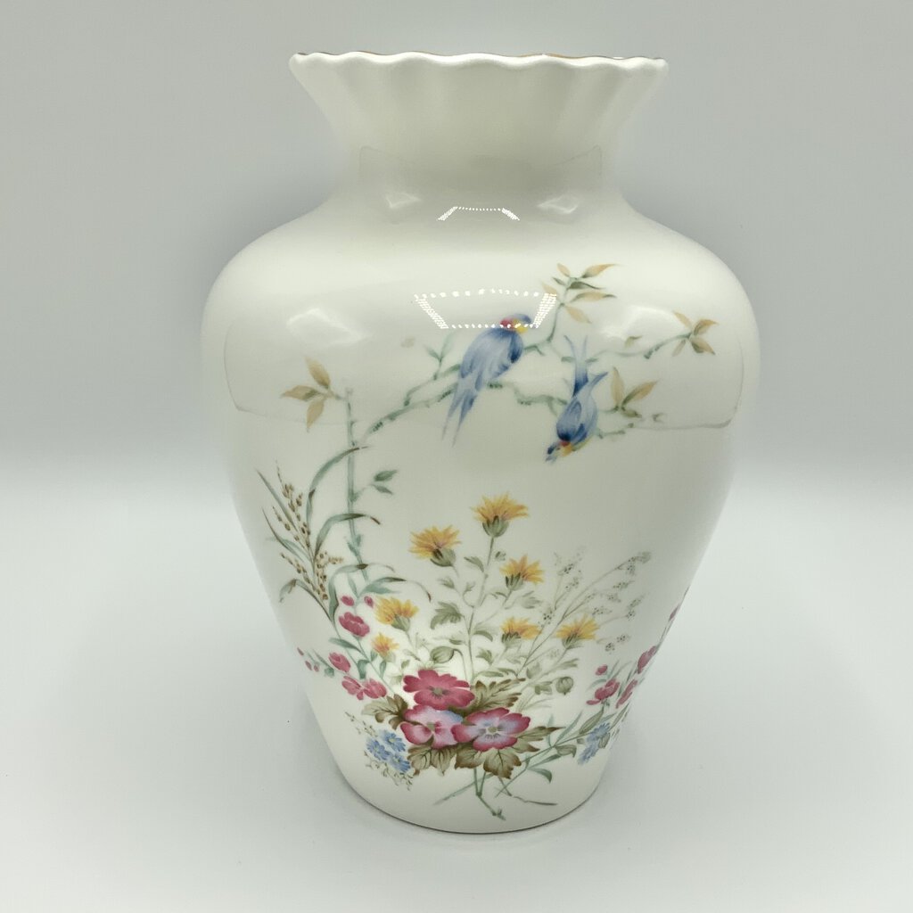 Vintage Royal Kent Staffordshire England Wild Flower Birds Porcelain Vase