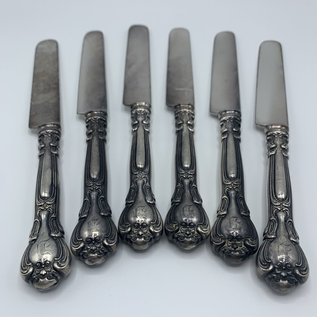 Antique Gorham Silver Co. “Chantilly” Sterling Silver French Hollow Knives with Bolsters Set/6 /hg
