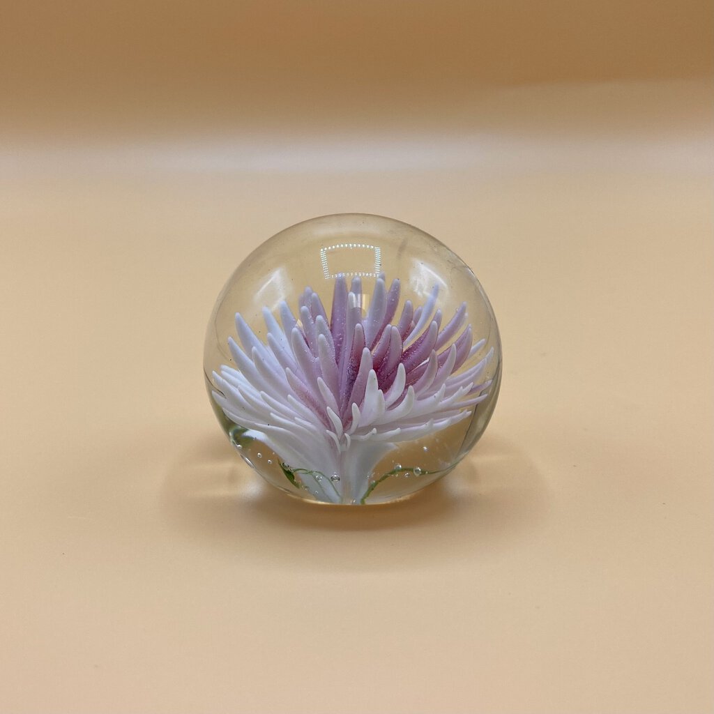 1950s Pink Waterlily Flower Glass Paperweight - Not Signed /bh