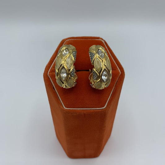 Swarovski Pavé Rhinestone and Enamel Clip-On Earrings /hg