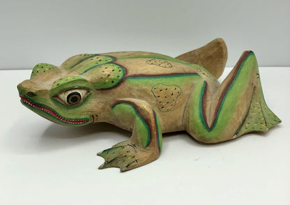 Vtg Hand Carved & Painted Indonesian Wooden Frog/ Reptile /b