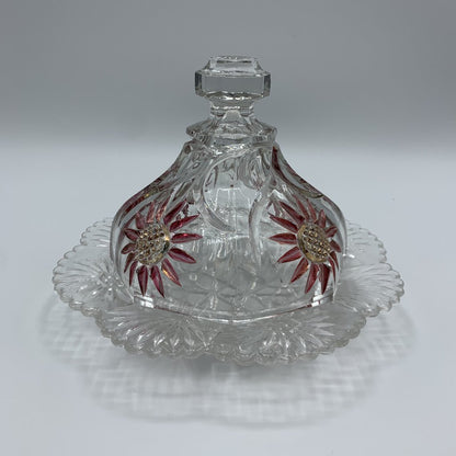 Antique US Glass Intaglio Sunflower Domed Butter Dish, EAPG /hg