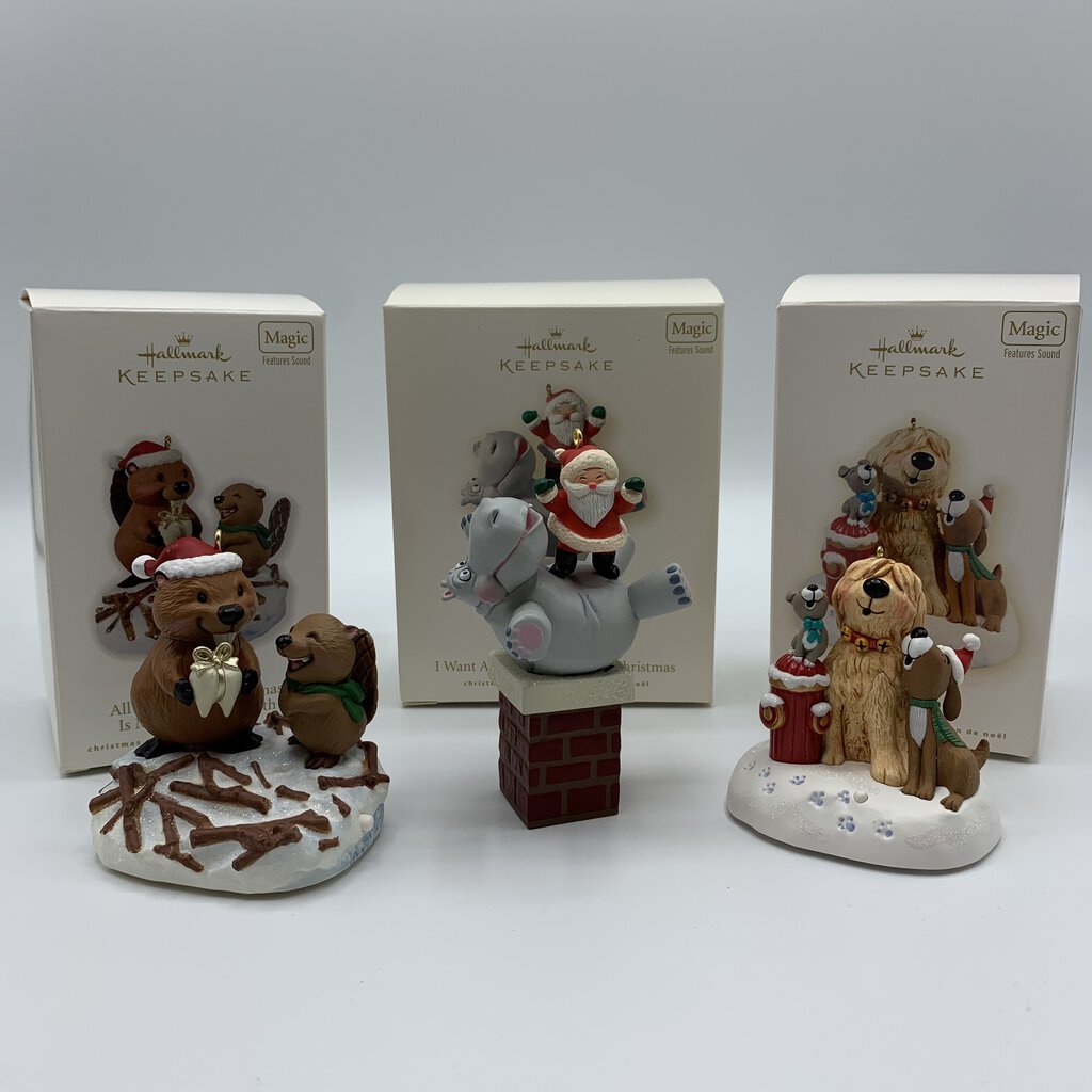 Hallmark Keepsake Ornament Trio, 2008 I Want a Hippopotamus For Christmas, 2009 Jingle Bells, 2010 All I Want For Christmas is My Two Front Teeth /hg