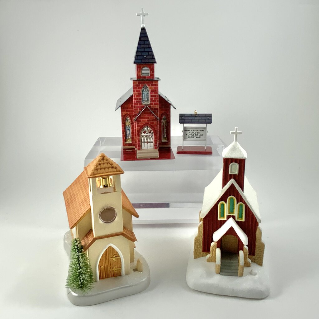 Three Hallmark Keepsake Church Ornaments 2003, 2004, 2016 /cb