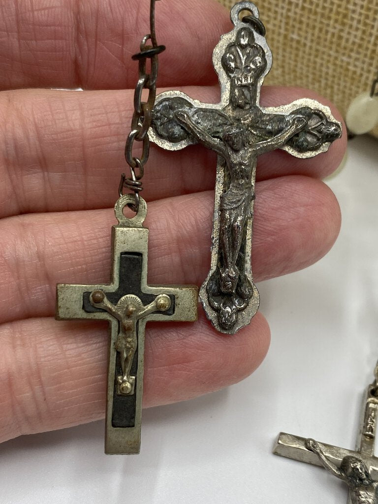 Vintage set of 3 Rosaries, 2 Cross Pendant Necklaces Unique! /ro