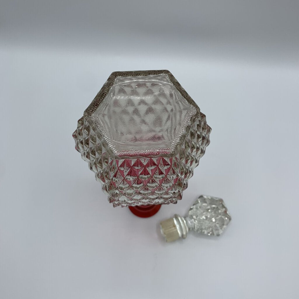 Indiana Glass Ruby Red Diamond Point Decanter /hg