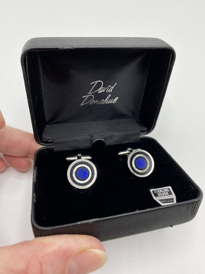 David Donahue Sterling Silver Cuff Links Blue Center with Mother of Pearl Accents /ro