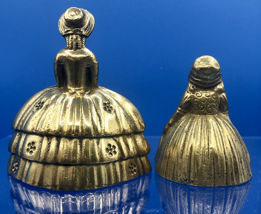 Vtg Pair of Figural Woman Brass Bells /b