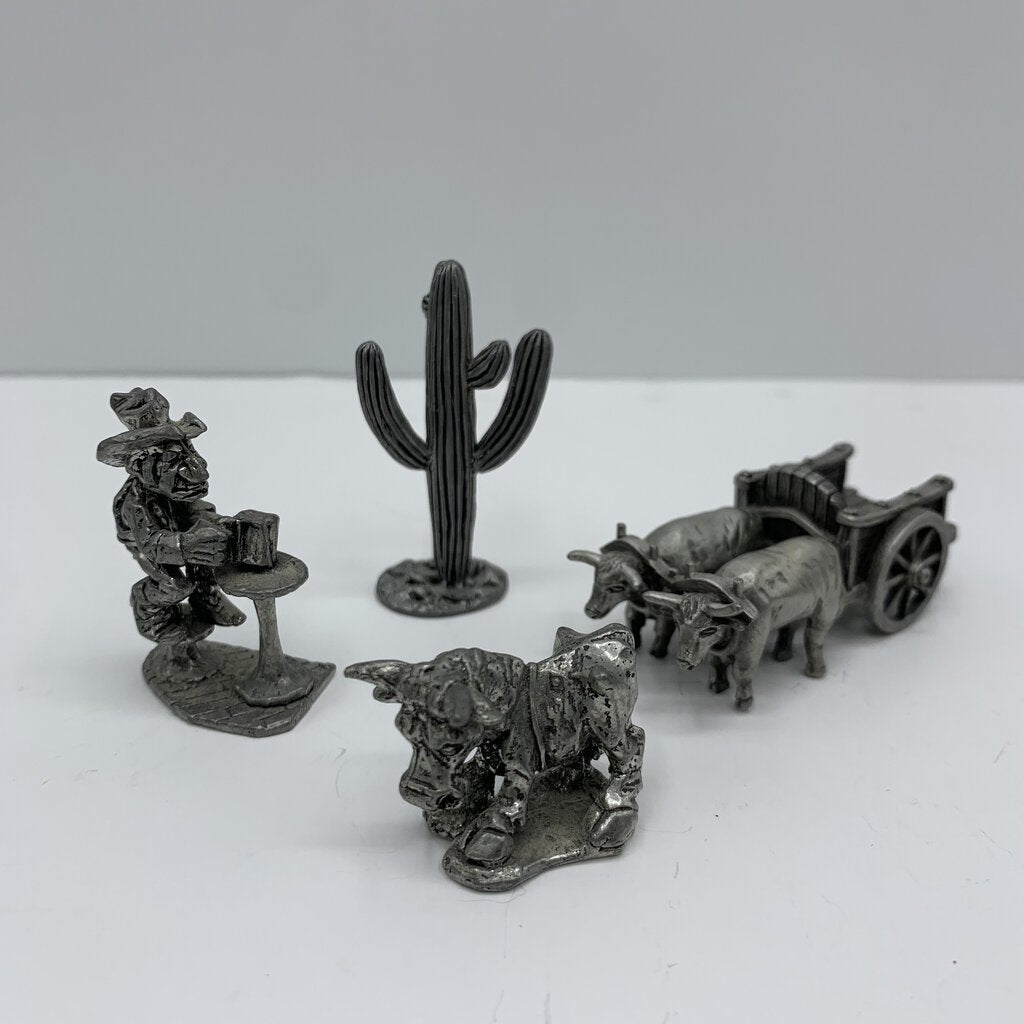 Vintage Western-Themed Pewter Miniatures, Lot of 4 /hg