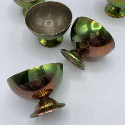 Vintage Green and Pink Aluminum Mini Sherbet Dishes, Individual Nut Bowls or Candy Dishes Set/5 /hg