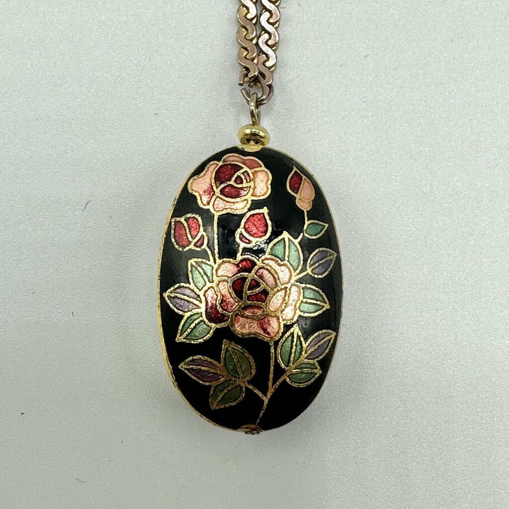 Three Vintage Cloisonne Floral Pendants Two With Chain /cb